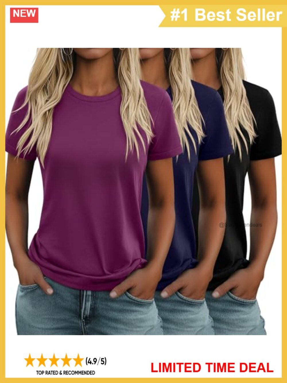 Huukeay 3 Pack Cotton Short Sleeve Crew Neck Women's T-Shirts